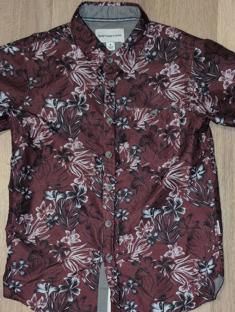 Kids Floral Button-Up Shirt - Burgundy